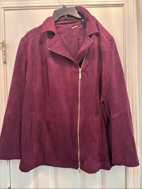 Chicos Women's Suede Asymmetrical Zip Jacket - Plum
